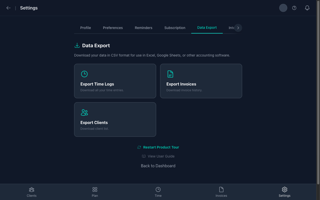 Data Export Settings