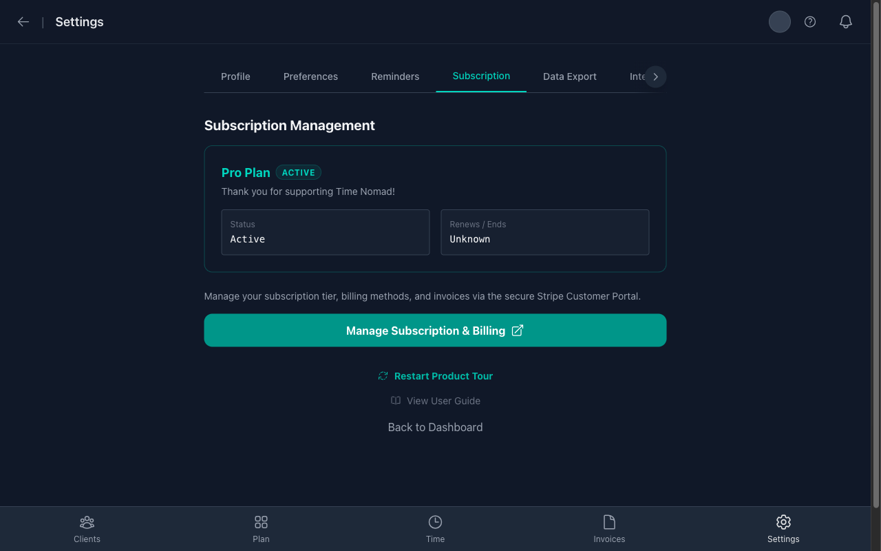 Subscription Settings